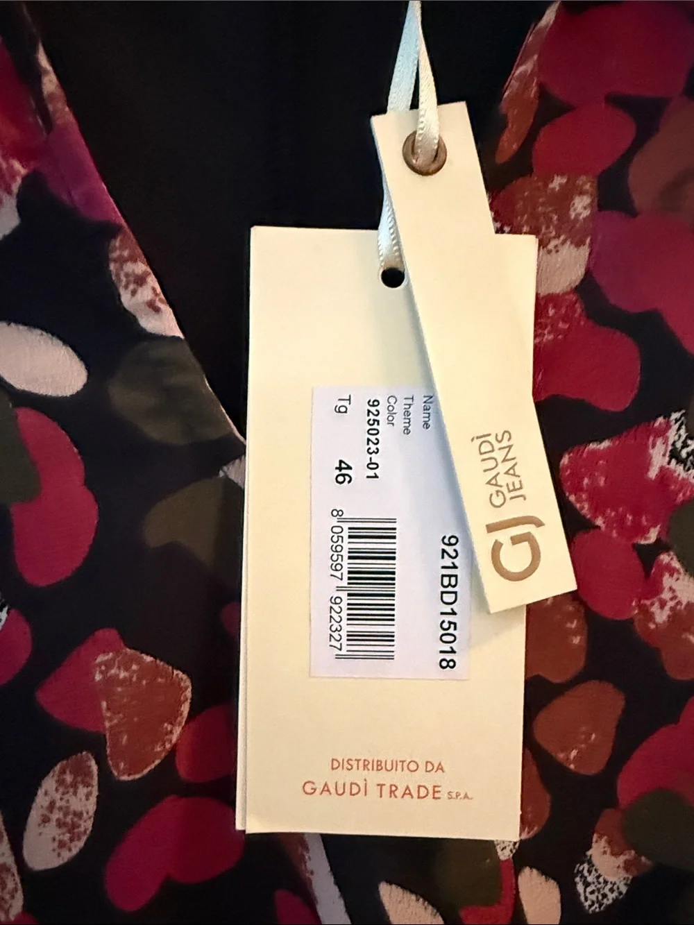 Gaudi' Black Midi Dress with Pink, Red and Green Abstract Print